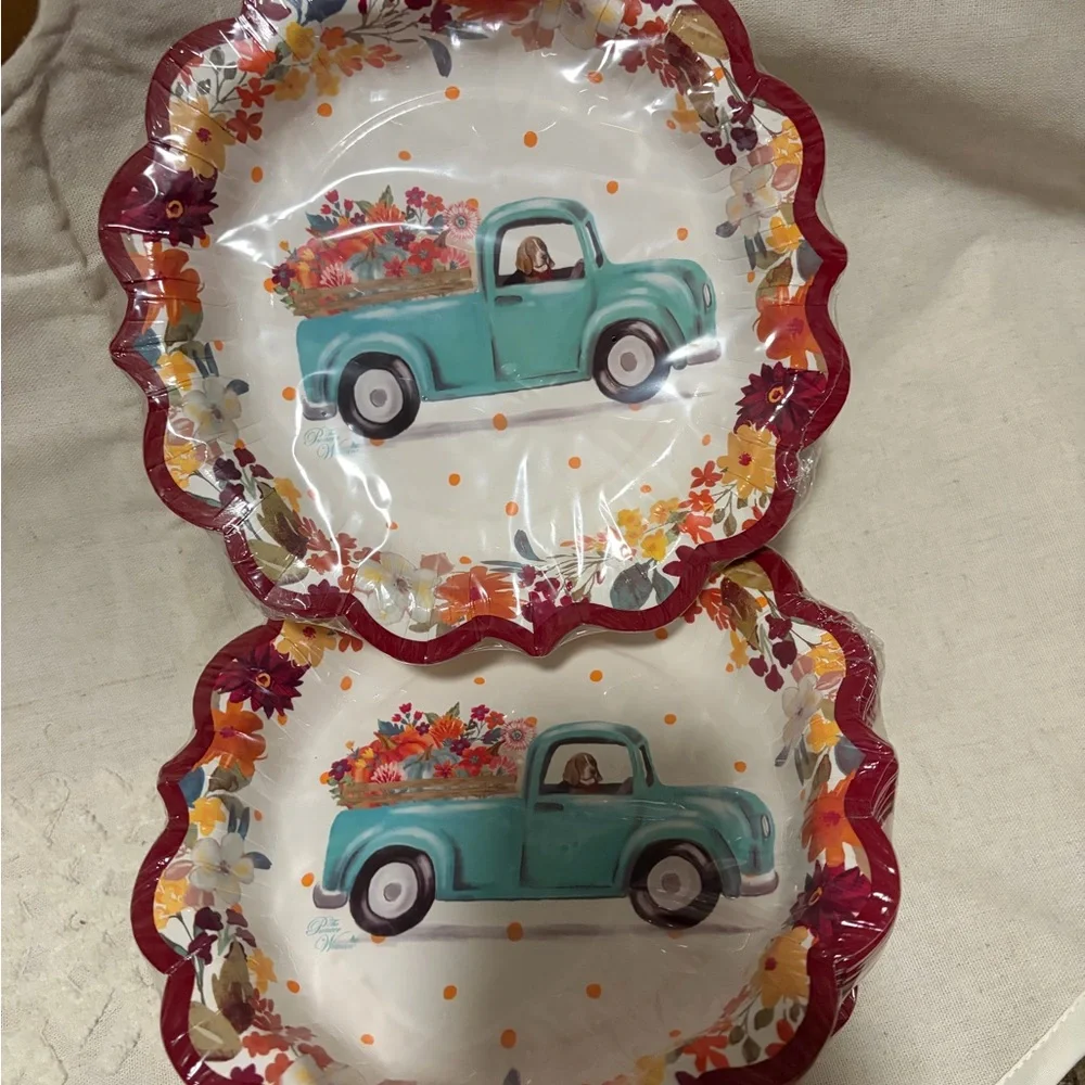 Festive Pumpkin and Dog Truck Plates by Pioneer Woman. 11.5 - 10.5 - 8 inches